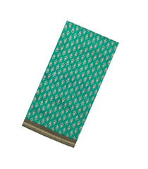 Aquamarine Printed Tussar Silk Saree With Floral Motifs-TU3606