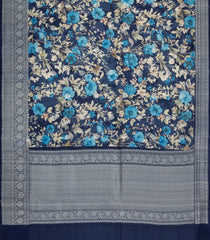 Navy Blue Handloom Silk Saree With Printed Floral Motifs-PS0760