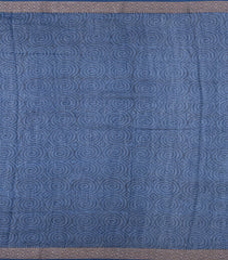 Steel Blue Printed Chanderi Cotton Saree With Zari Border-CC1455