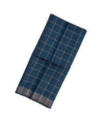 Indigo Handloom Dupion Silk Saree With Printed Fish Pallu-DS0492