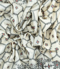 Off White Handloom Tussar Silk Saree With Floral Jaal Motifs-TU2653