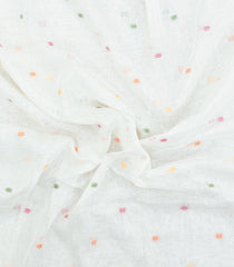 White Woven Linen Saree With Buttas -LI0729