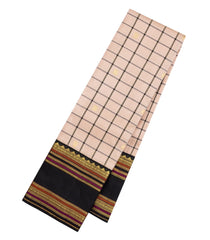 Light Peach Handloom Korvai Kanchipuram Silk Saree With Checks & Kanchipuram Butta Silk Sarees-KA16577