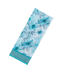 Turquoise Printed Synthetic Linen Saree With Floral Motifs-SY0198