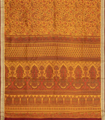 Mustard Printed Silk Saree With Paisley Motifs & Zari Border-PS0694