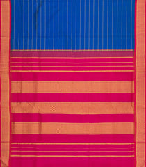 Blue Handloom Korvai Kanchipuram 9 Yards Silk Saree With Veldhari Stripes-KA15329