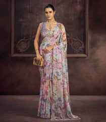 Lavender Blended Two Tone Satin Saree With American Diamond Embroidery Work-EN2164