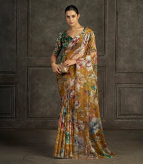 Mustard Blended Two Tone Satin Saree With American Diamond Embroidery Work-EN2168