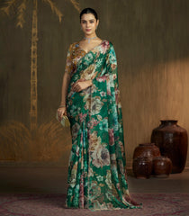 Green Blended Two Tone Satin Saree With American Diamond Embroidery Work-EN2172