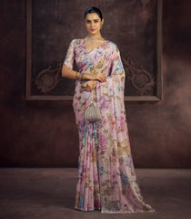 Lilac PBlended Two Tone Satin Saree With American Diamond Embroidery Work-EN2176