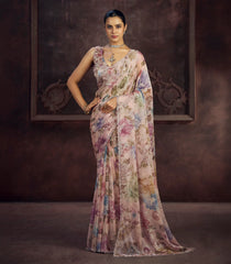 Rose Pink Blended Two Tone Satin Saree With American Diamond Embroidery Work-EN2178