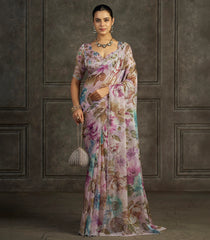 Lilac Blended Two Tone Satin Saree With American Diamond Embroidery Work-EN2183