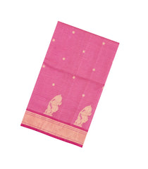 Bubblegum Pink Handloom Soft Silk Cotton Saree With Zari Stripes-SC4308
