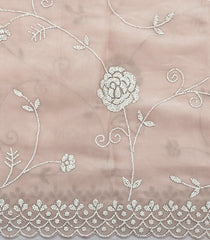 Light Peach Woven Satin Silk Saree With Floral Embroidery -EN2115