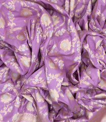 Lavender Handloom Banarasi Silk Saree With Floral Motifs-BE1422