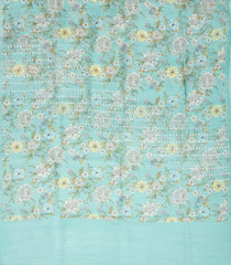 Aquamarine Woven Tussar Silk Saree With Printed Floral Motifs & Sequin Work-TU2892