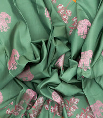 Cardamom Green Handloom Kanchipuram Silk Saree With Elephant Motifs-KA12589