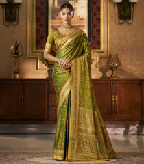 Olive Green Woven Blended Swarn Satin Saree With Zari Border-EN2207