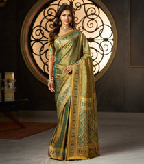 Sea Green Woven Blended Swarn Satin Saree With Zari Border-EN2212