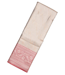 Taupe Woven Synthetic Tissue Saree With Floral Motifs & Red Border-BL4346
