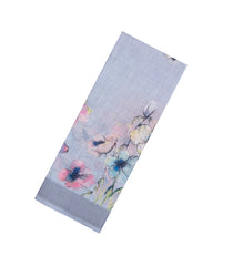 Grey Printed Synthetic Linen Saree With Floral Motifs-SY0187