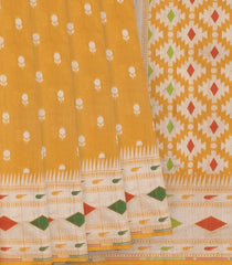 Mustard Handloom Tussar Silk Saree With Meena Border-Mustard