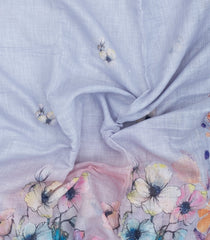 Grey Printed Synthetic Linen Saree With Floral Motifs-SY0187