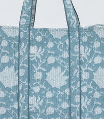 Light Blue Bagru Printed Handmade Cotton Quilted Tote Bag-ACS1035