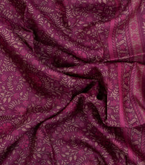 Burgundy Printed Silk Saree With Floral Motifs & Contrast Border-PS0790