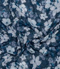 Teal Printed Synthetic Linen Saree With Floral Motifs-SY0203