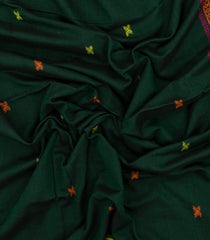 Bottle Green Handloom Bengal Cotton Saree With Cross Buttas -BG1455