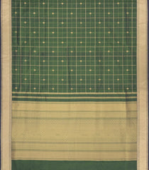 Dark Green Handloom Soft Silk Cotton Saree With Checks & Buttas-SC4568