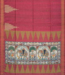 Crimson Woven Synthetic Dupion Saree With Printed Paintings In Pallu-BL4296