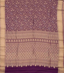 Dark Purple Mysore Crepe Silk Saree With Peacock Floral Motifs-MS3108