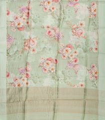 Mint Green Handloom Linen Saree With Printed Floral Motifs-LI0640