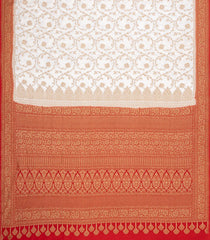 White Handloom Banarasi Khaddi Georgette Silk Saree With Contrast Border-BE1863