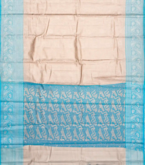 Taupe Woven Synthetic Tissue Saree With Floral Motifs & Cyan Border-BL4349