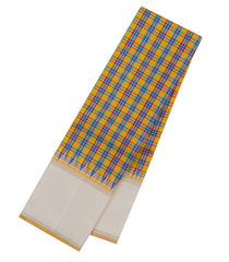Mustard Handloom Korvai Kanchipuram Silk Saree With Silk Checks-KA16617