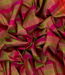 Magenta & Green Handloom Kanchipuram Silk Saree With Checks