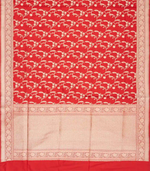 Red Handloom Banarasi Silk Saree With Floral Vine Motifs-BE1486