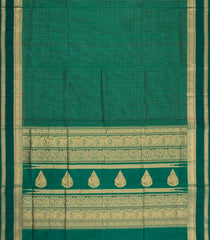 Sea Green Handloom Silk Cotton Saree With Checks & Zari Border-SC4810