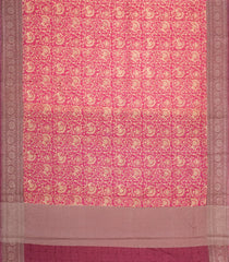 Peach Printed Chanderi Cotton Saree With Floral Motifs & Zari Border-CC1671