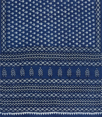 Indigo Printed Jaipur Cotton Saree With Floral Motifs-JC1683