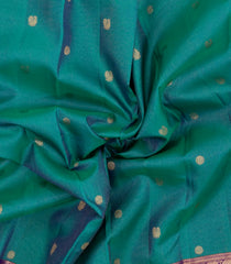 Cyan Handloom Kanchipuram Silk Saree With Buttas & Stripes-KA15088