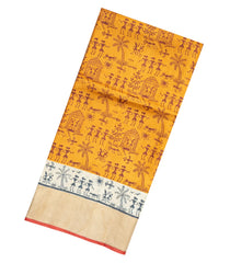 Mustard Handloom Tussar Silk Saree With Printed Tribal Motifs-TU2643