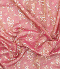 Baby Pink Handloon Banarasi Organza Silk Saree With Floral Vine Motifs-BE1915