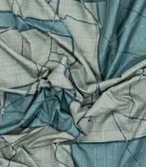 Steel Blue Printed Synthetic Tussar Saree With Zari Buttas-BL5362