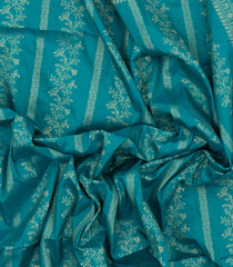 Turquoise Woven Synthetic Dupion Saree With Floral Vine Motifs-BL5021