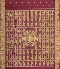 Dark Maroon Handloom Silk Saree With 108 Karnas In Pallu-KA16224