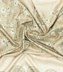 Cream Printed Synthetic Tussar Silk Saree With Green Border-SY0038